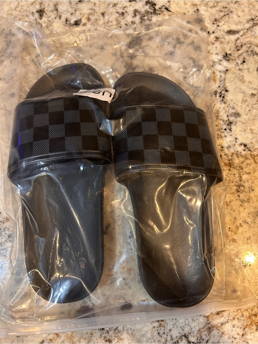 Unisex Black Check Slide Sandals